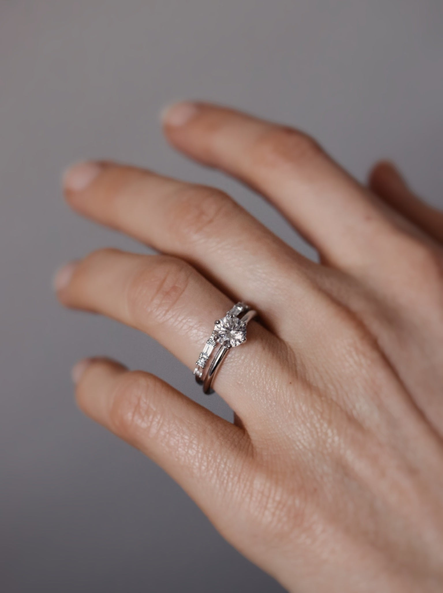 Classic Diamond Solitaire RIng and Minimalistic Baguette Brilliant Diamond Band