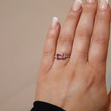 Finished: Pre-loved One-Of-A-Kind Cluster Ring with an Emerald-Cut Hot Pink Sapphire, Diamonds and Lavender Sapphires