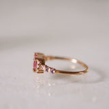 Finished: Pre-loved One-Of-A-Kind Cluster Ring with an Emerald-Cut Hot Pink Sapphire, Diamonds and Lavender Sapphires