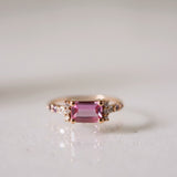 Finished: Pre-loved One-Of-A-Kind Cluster Ring with an Emerald-Cut Hot Pink Sapphire, Diamonds and Lavender Sapphires