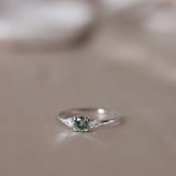 One-Of-A-Kind Edith Ring with Thyme Green Sapphire and Drop Diamonds