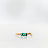 One-Of-A-Kind Mini Brilliant Diamond Cluster Ring with A Radiant-Cut Dark Green Tourmaline