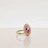One-of-a-Kind Marquise Ring with a Unique Madagascar Sapphire and a Halo of Yellow Sapphires and Diamonds