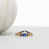 Finished: Five Diamond Triangle Ring with Blue Sapphires and Diamond TWVS
