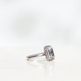 Solitaire Ring with White Topaz and Diamond Halo in White Gold