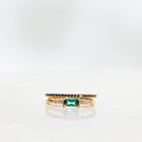 One-Of-A-Kind Mini Brilliant Diamond Cluster Ring with A Radiant-Cut Dark Green Tourmaline