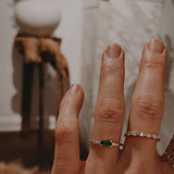 One-Of-A-Kind Mini Brilliant Diamond Cluster Ring with A Radiant-Cut Dark Green Tourmaline